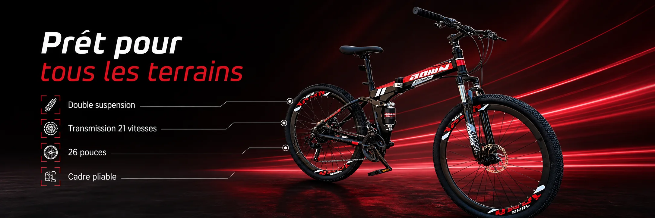 Vélo VTT PLIABLE AOMN 26 POUCES — puissance et autonomie