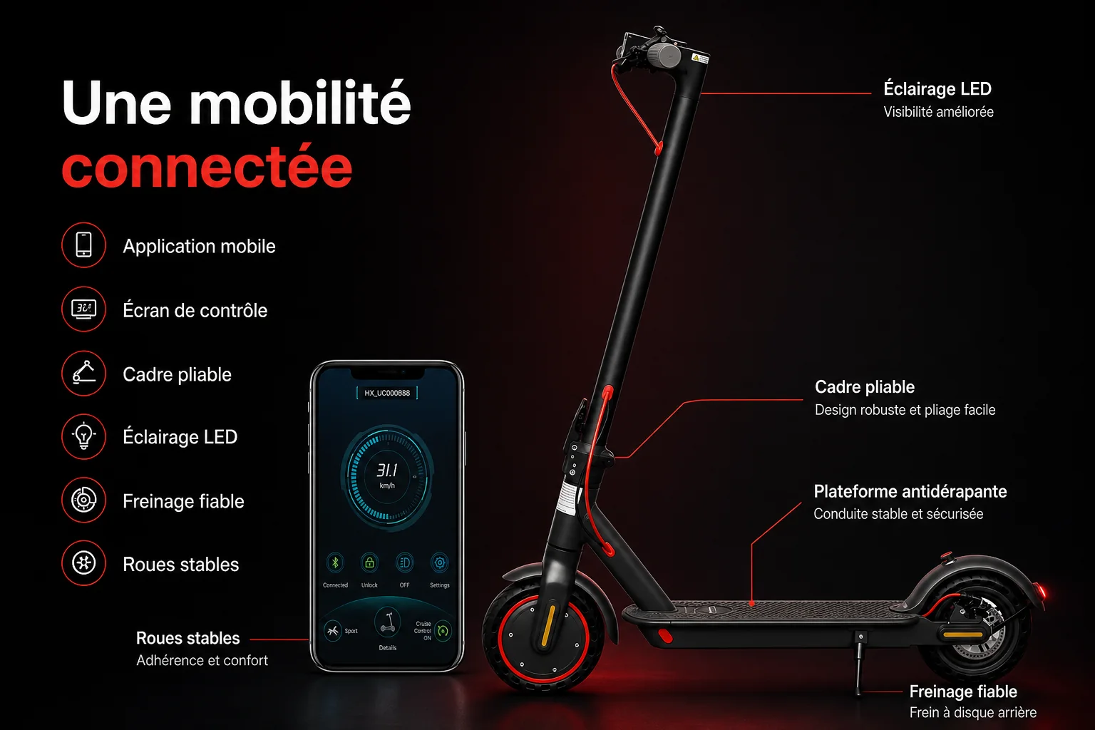 Trottinette Électrique AOVOPRO ES80 36V — dimensions et ergonomie