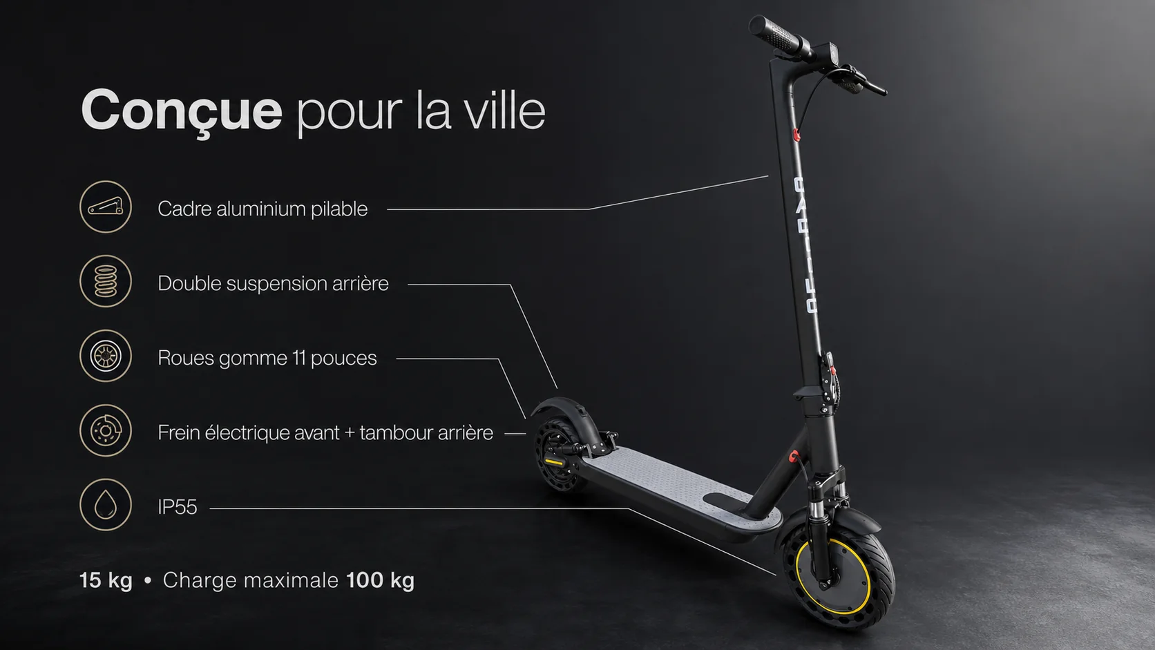Trottinette Électrique AOVOPRO Tmax - CADIILO — dimensions et ergonomie