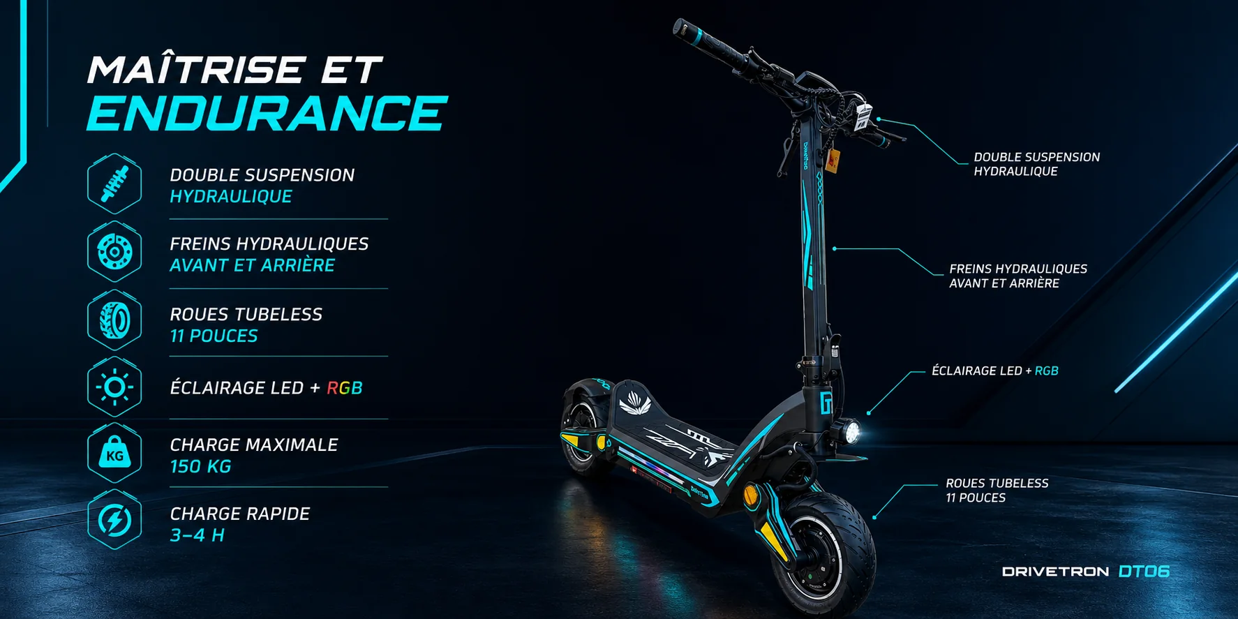 Trottinette Électrique DRIVETRON DT06 60V — dimensions et ergonomie
