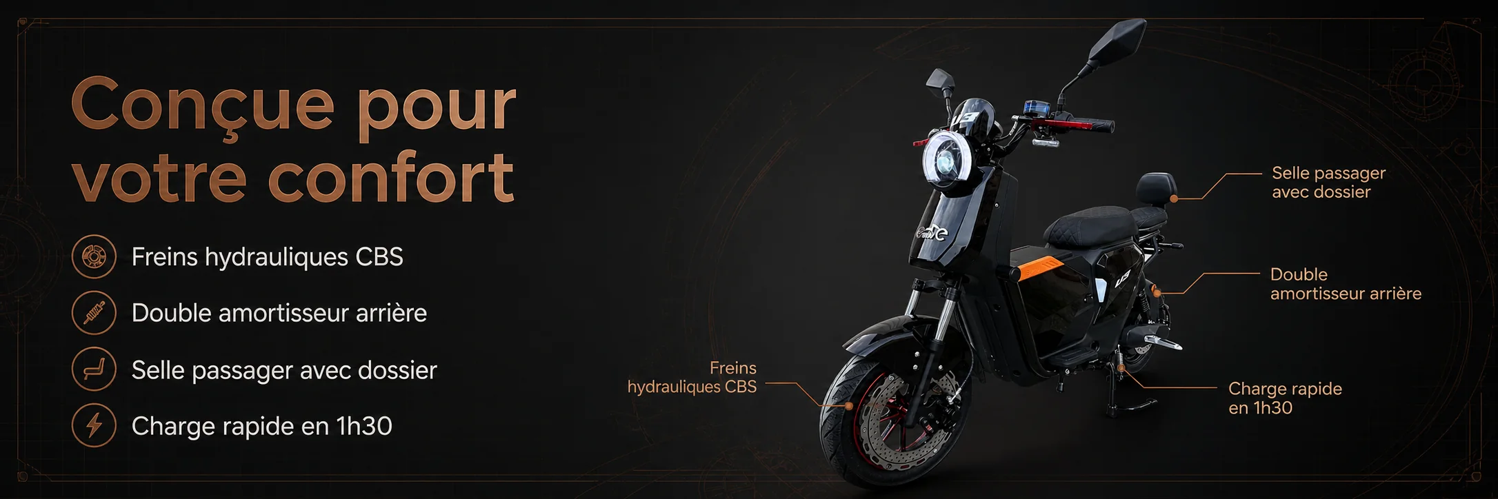 MOTO ÉLECTRIQUE U3 PERFORMANCE 2000W - Emove — dimensions et ergonomie