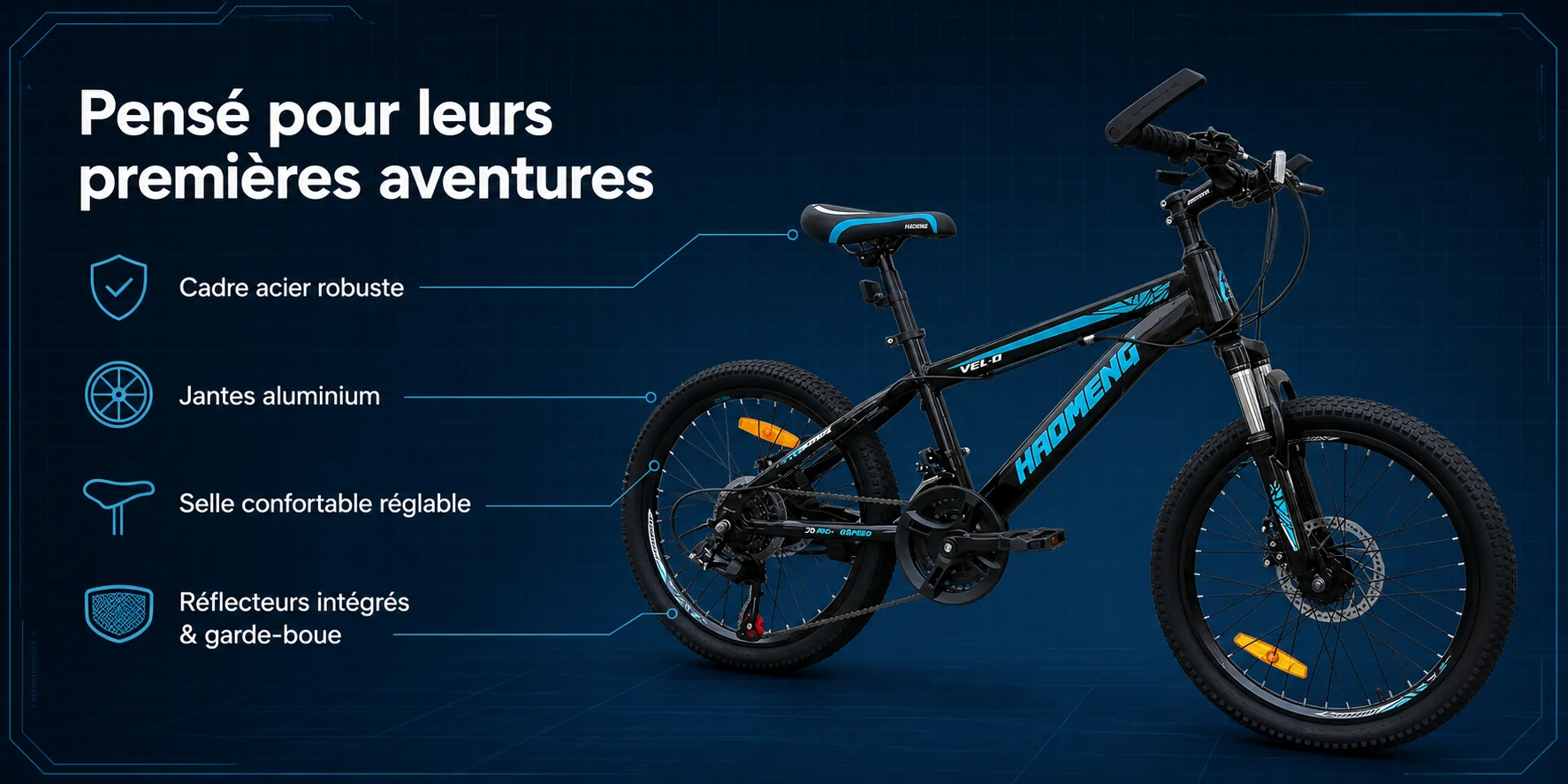 Vélo VTT HAOMENG 20 POUCES — dimensions et ergonomie