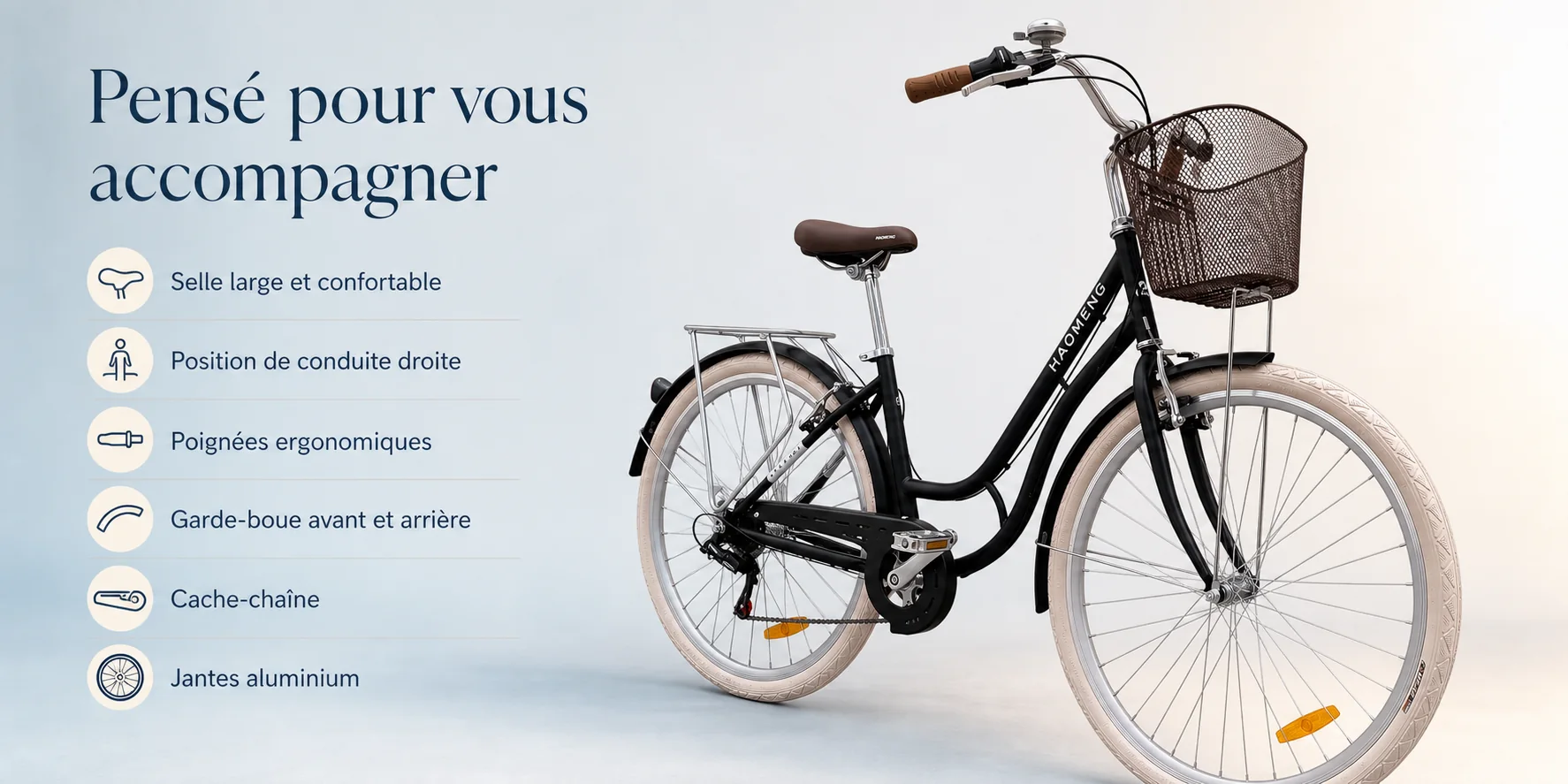 Vélo Madame Classique HAOMENG 28 Pouces — dimensions et ergonomie