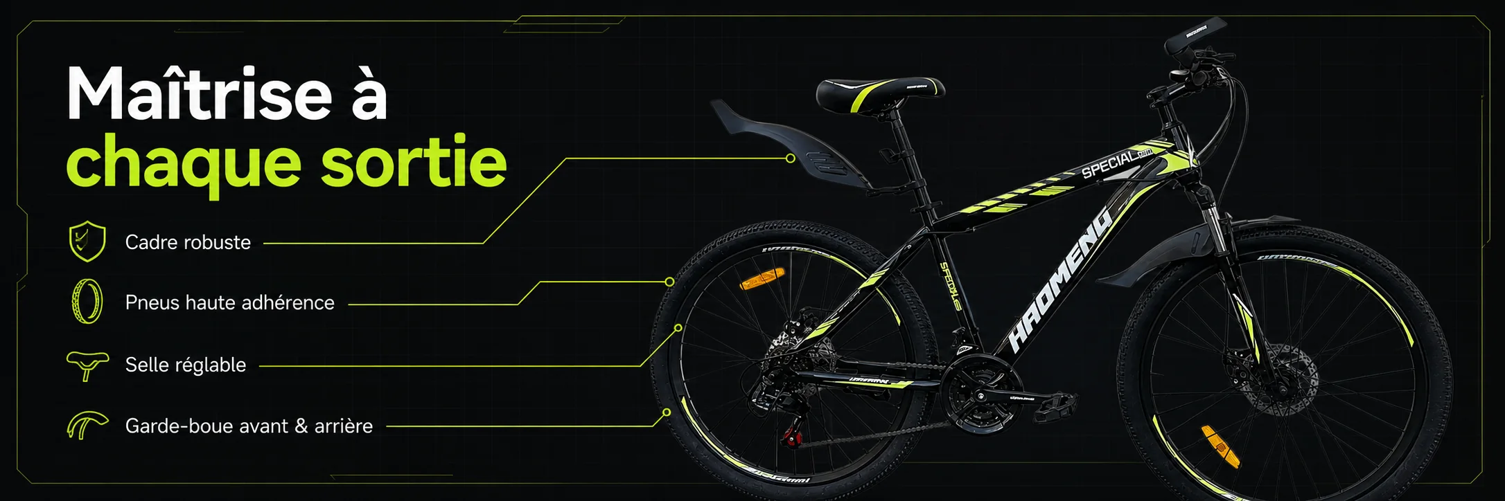 Vélo VTT HAOMENG SPECIAL MTB 26 Pouces — dimensions et ergonomie