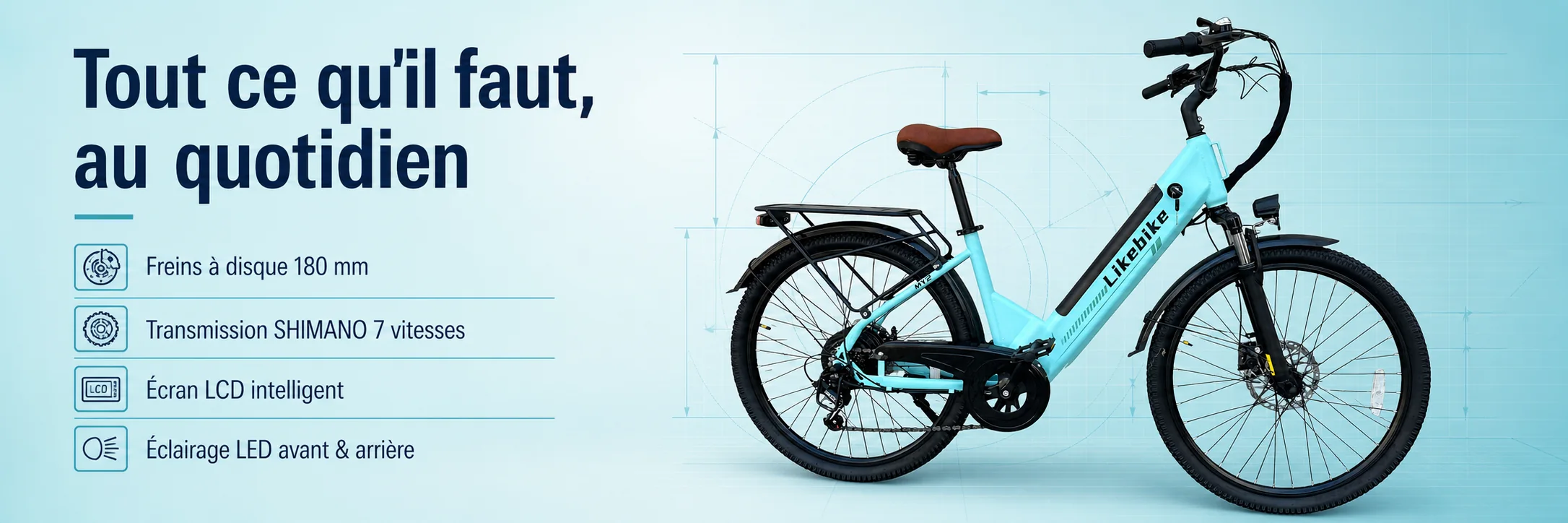 Vélo Madame Électrique Likebike MY2 1500W Max — dimensions et ergonomie