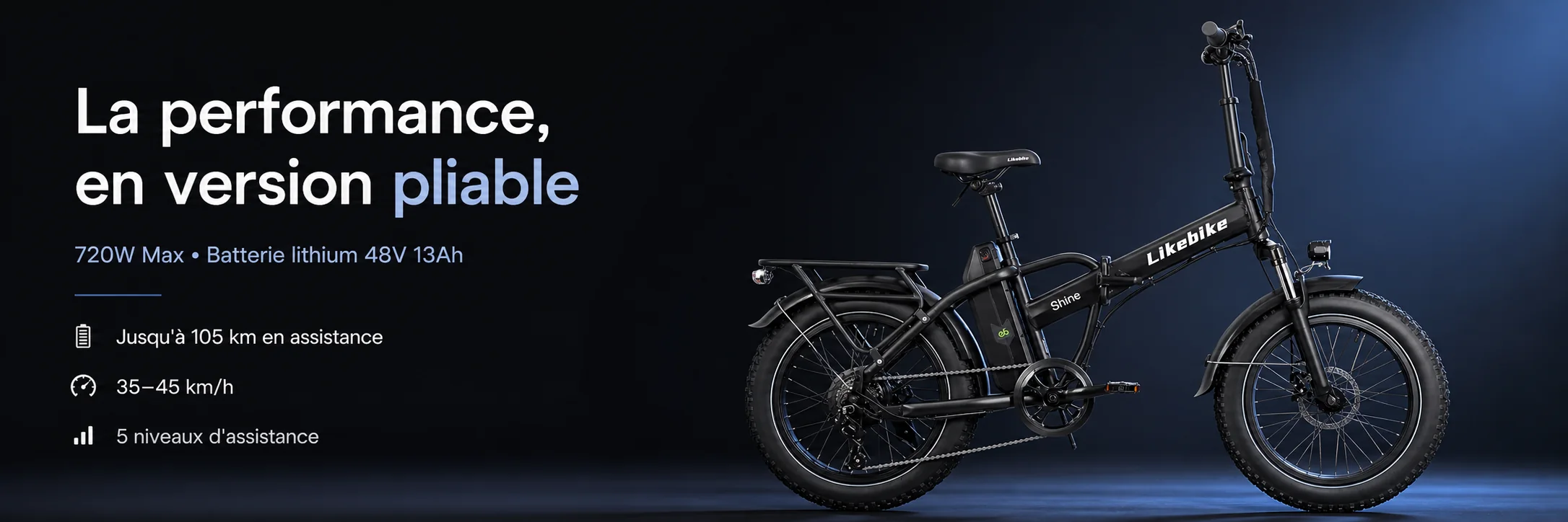 Vélo Électrique SHINE Professional Focus Pliable 48V - LIKEBIKE — puissance et autonomie
