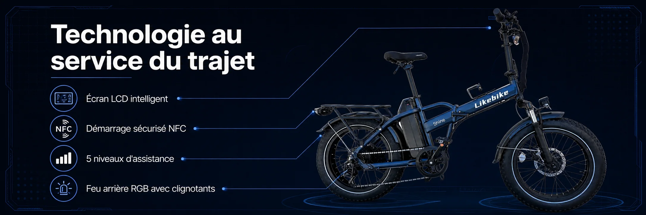 Vélo Électrique SHINE PRO Ebike Pliable 48V – LIKEBIKE — dimensions et ergonomie