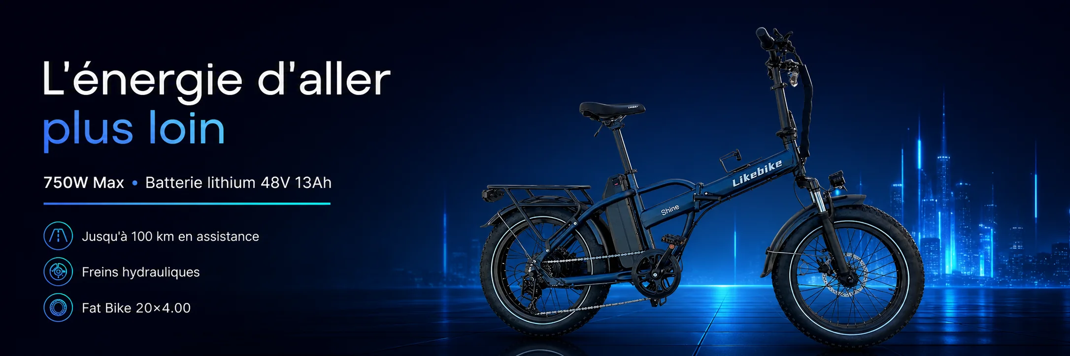Vélo Électrique SHINE PRO Ebike Pliable 48V – LIKEBIKE — puissance et autonomie
