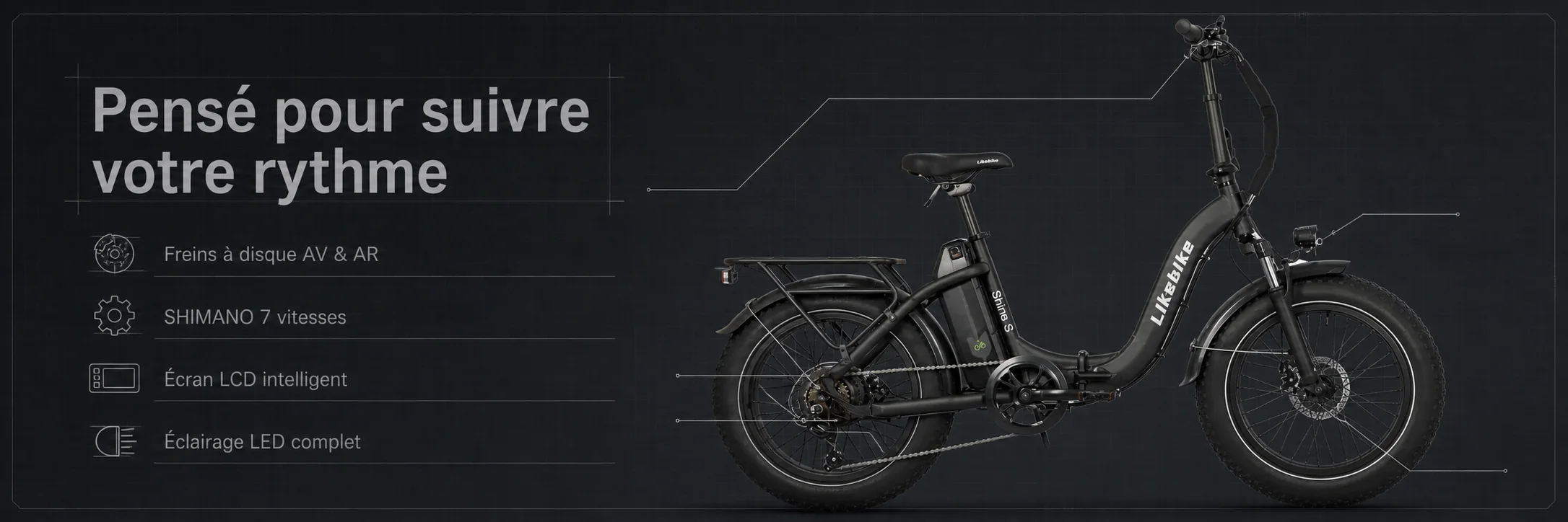Vélo Électrique SHINE S Professional Focus Pliable 48V - LIKEBIKE — dimensions et ergonomie