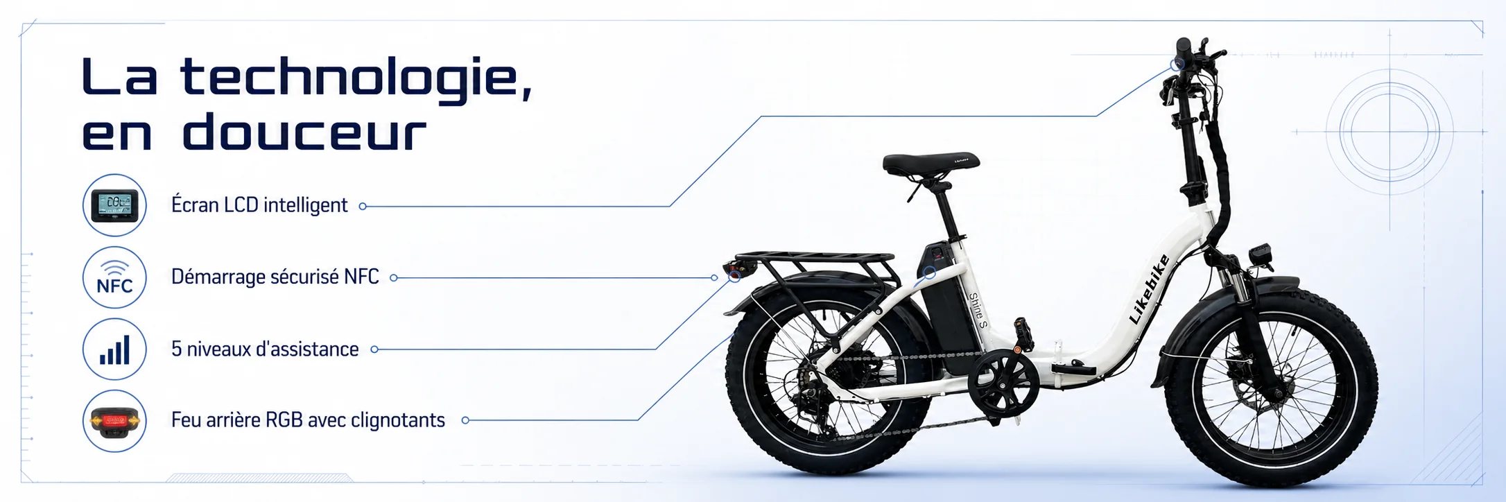 Vélo Électrique SHINE S PRO Ebike Pliable 48V - LIKEBIKE — dimensions et ergonomie