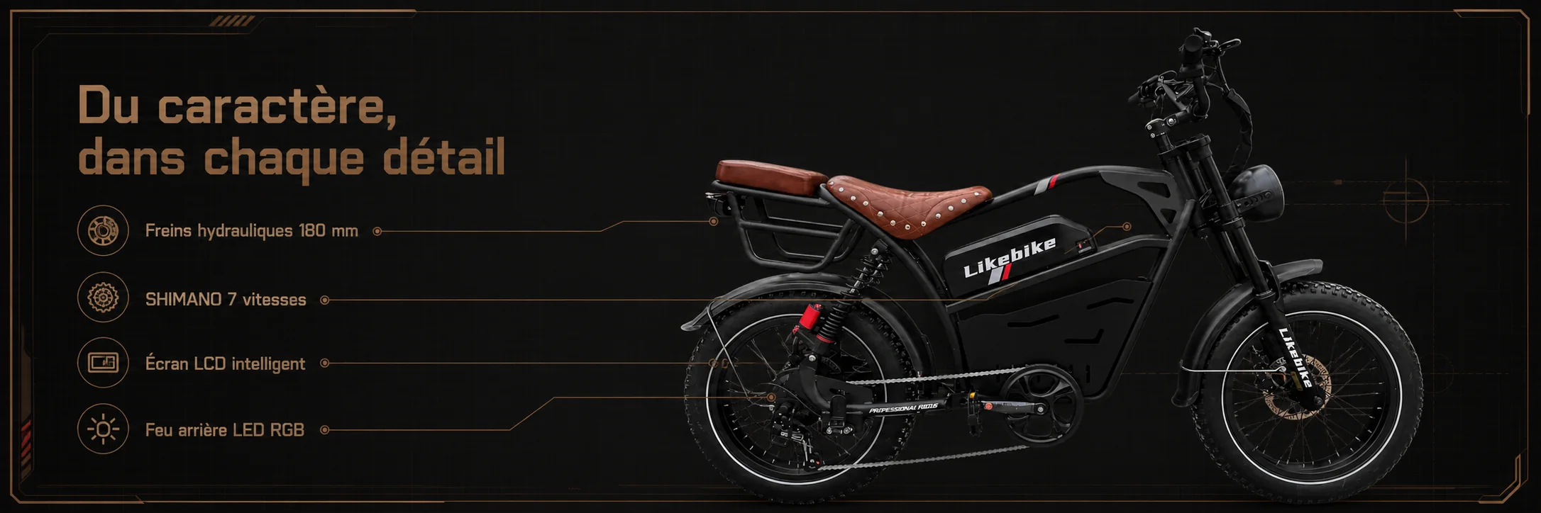 Vélo Électrique U9 Pro HARLEY Professional 48V 750W – LIKEBIKE — dimensions et ergonomie