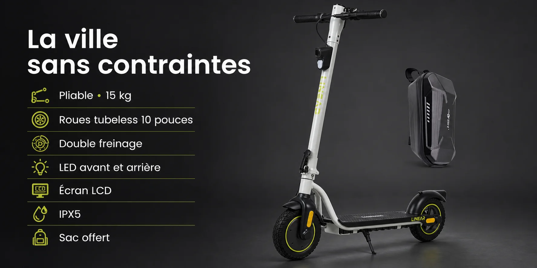 Trottinette Électrique Linear 10.4Ah - ECOXTREM — dimensions et ergonomie