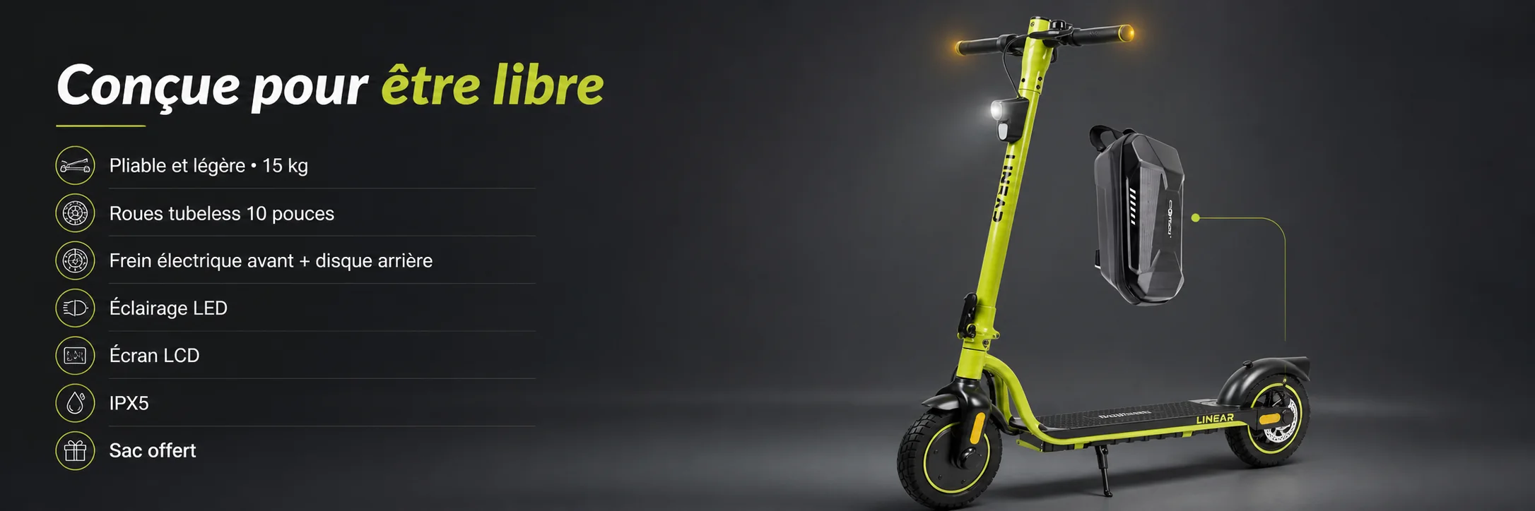 Trottinette Électrique Linear 6.6Ah - ECOXTREM — dimensions et ergonomie