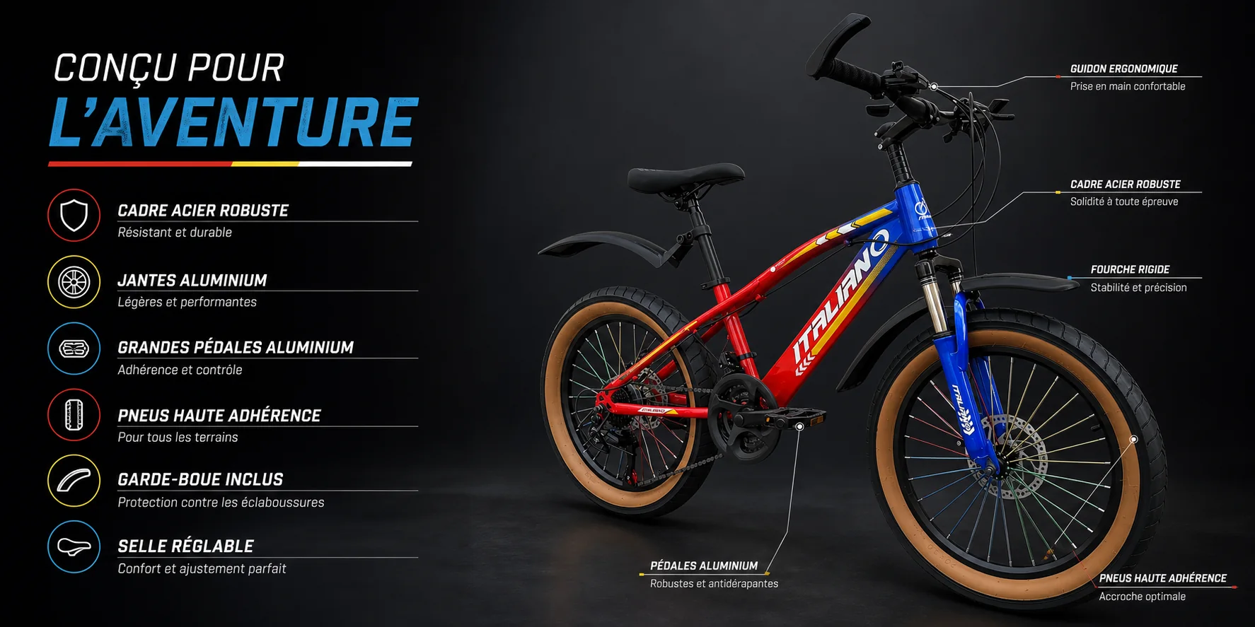 Vélo VTT SPORT BIKE 20 Pouces — dimensions et ergonomie