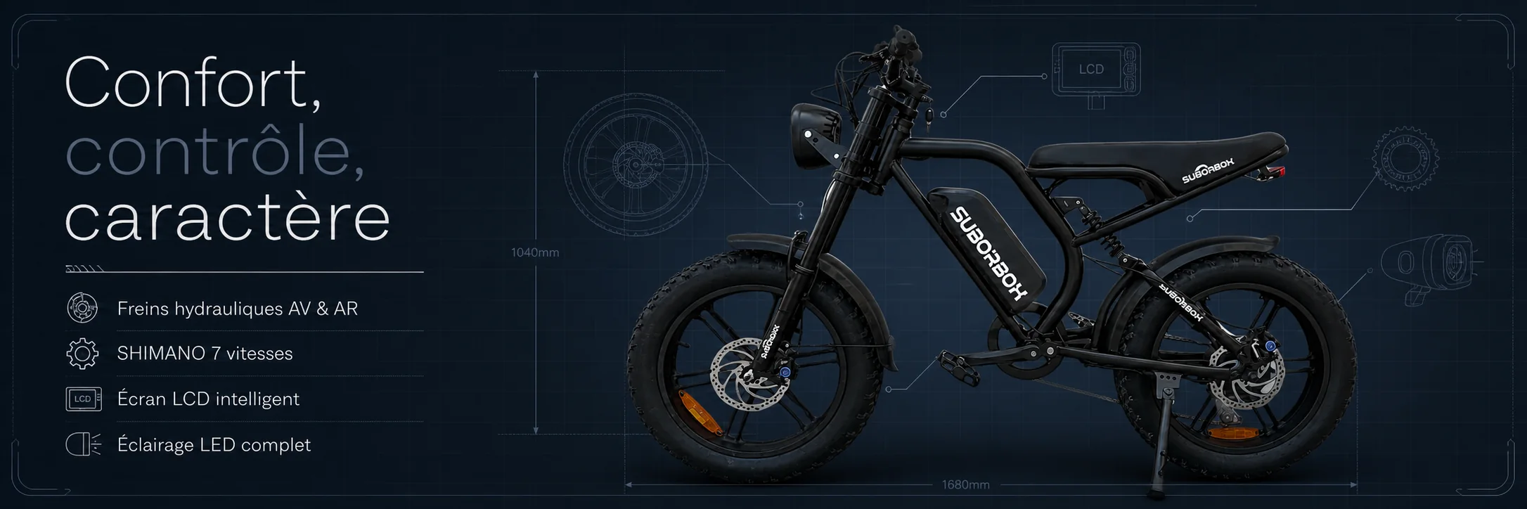 Vélo Électrique K1 HARLEY 48V - SUBORBOX — dimensions et ergonomie